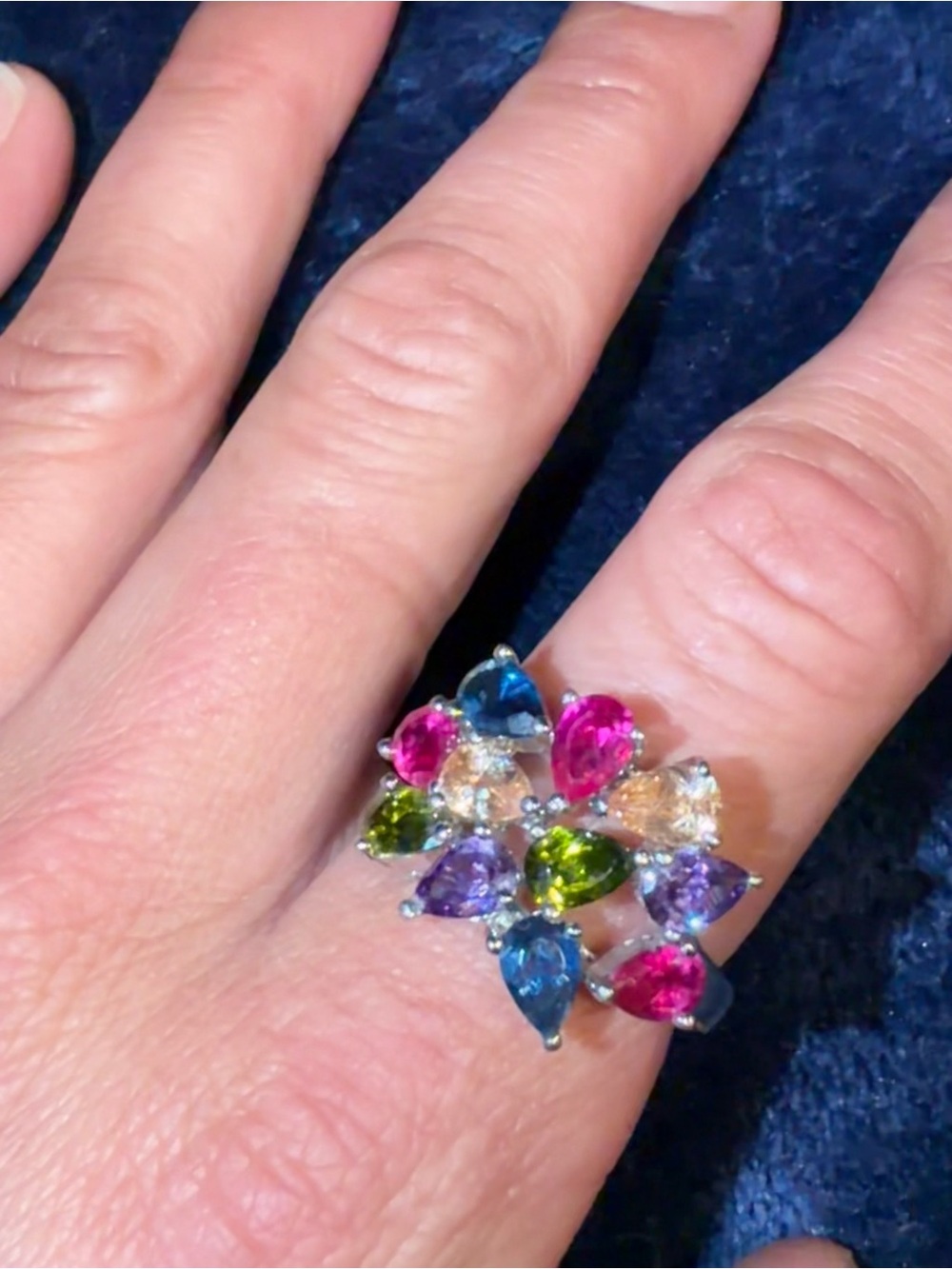 Multicolor Teardrop Gemstone Cluster Ring - Women's Jewelry
